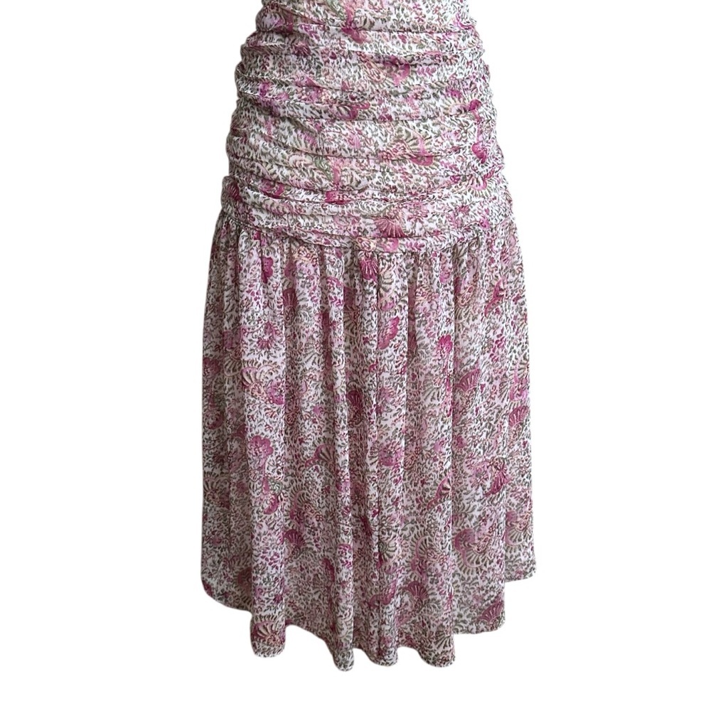 ANN TAYLOR Floral Chiffon Ruched Flare MIDI Dress Surplice Neck Cottagecore 8P‎ - Picture 9 of 16